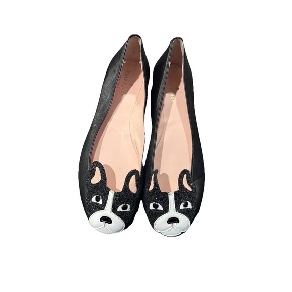 kate spade new york Shoes - Kate Spade French Bulldog Sparkle Black Leather Ballet Flats Women's‎ 8